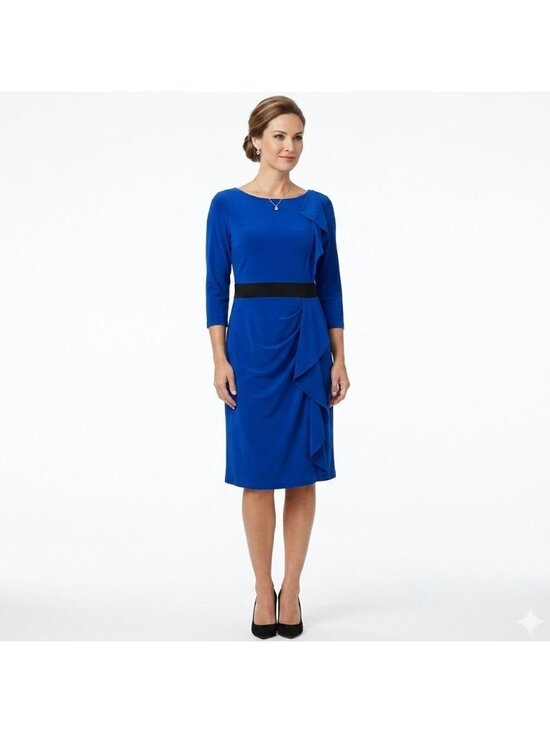 Kay Unger Dresses & Skirts - Kay Unger Sheath Dress Women Size 14 Blue 3/4 Sleeve Office Wedding Y2K FLAW